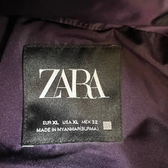Zara water repellent down filled purple quilted coat with hood Size XL NWT - Picture 14 of 16